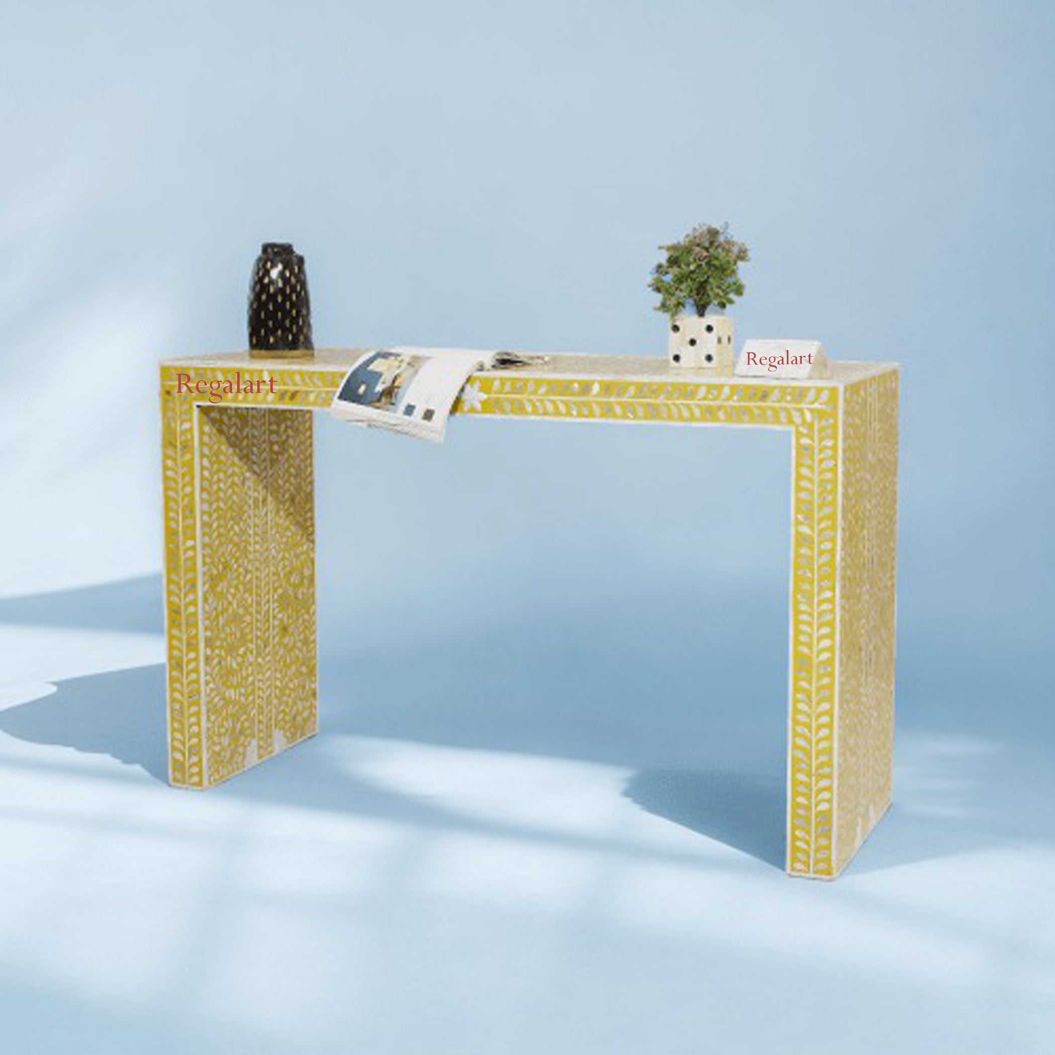 Mother of Pearl Console Table | Handmade Floral Study Desk