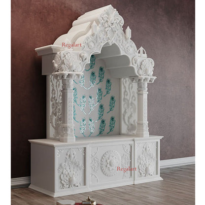 "Mayur White Marble Temple for Home | Handcrafted Pooja Room Mandir | Customizable God Shrine for Home & Office | Elegant Spiritual Décor