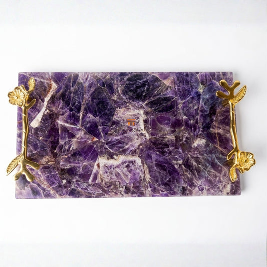 Serving Tray-Amethyst Stone Tray Gemstone Home Decorative Tray