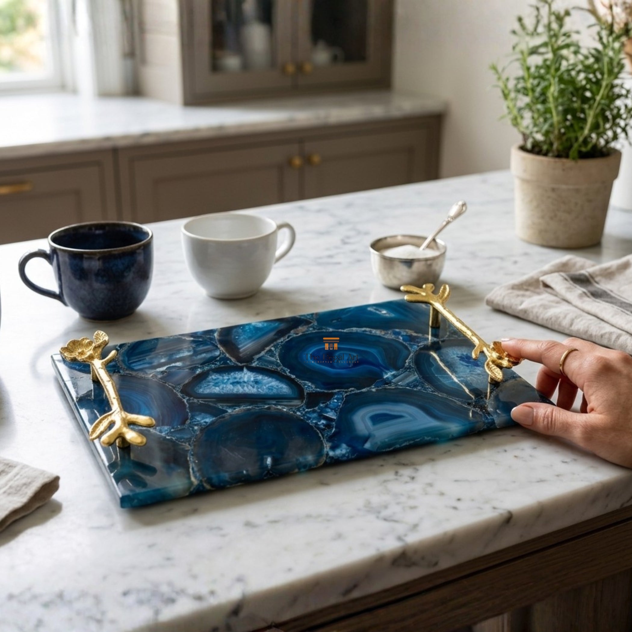 Blue Gemstone Serving Tray | Luxury Home Decor Art