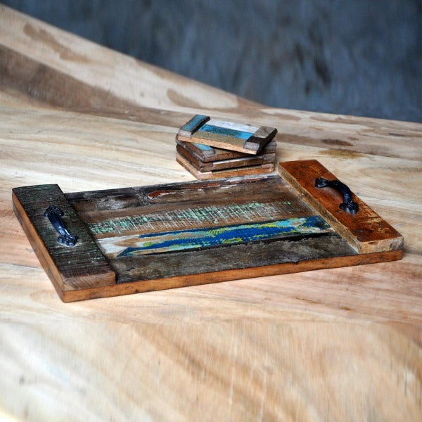 Reclaimed Wood Rustic Kitchen Serving Tray Unique Pattern tray For Home Decor