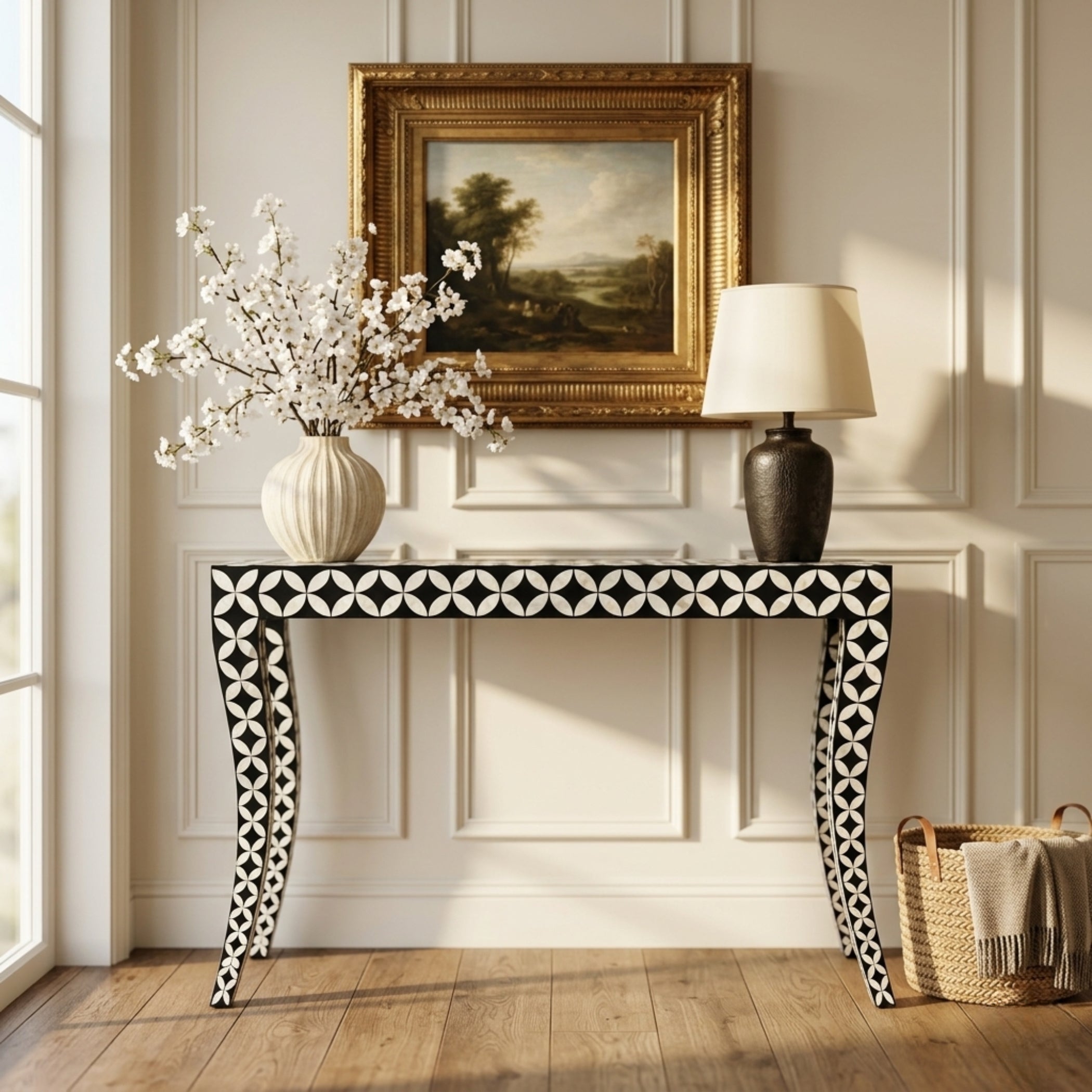 Mother of Pearl Console Table Handmade Luxury Entryway Decor