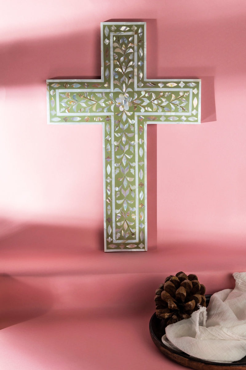 Mother of Pearl Wall Holy Cross for Home Decor