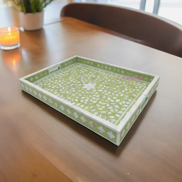 Mother of Pearl Serving Tray | Floral Breakfast Serving Decor