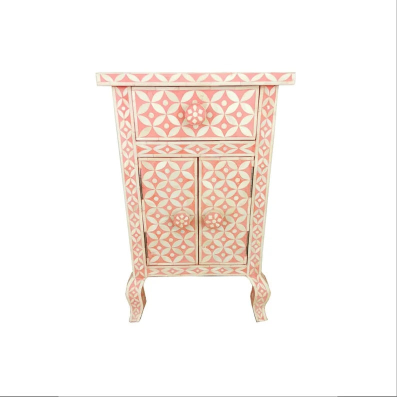 Bone Inlay Star Eye Pattern Bedside Table - Night Stand Table Best For Home And Office