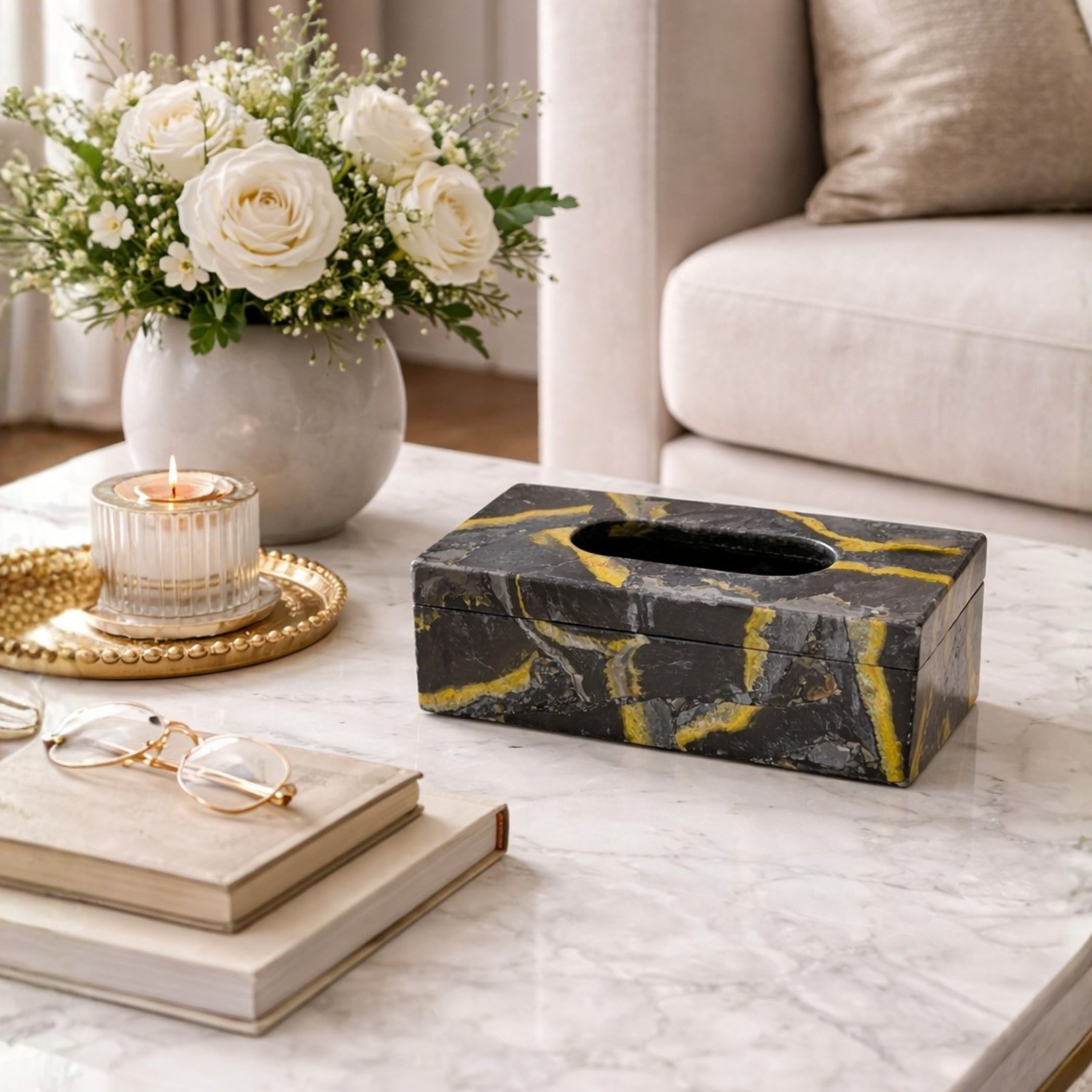 Bumble Bee Stone Tissue Holder | Elegant Table Decor