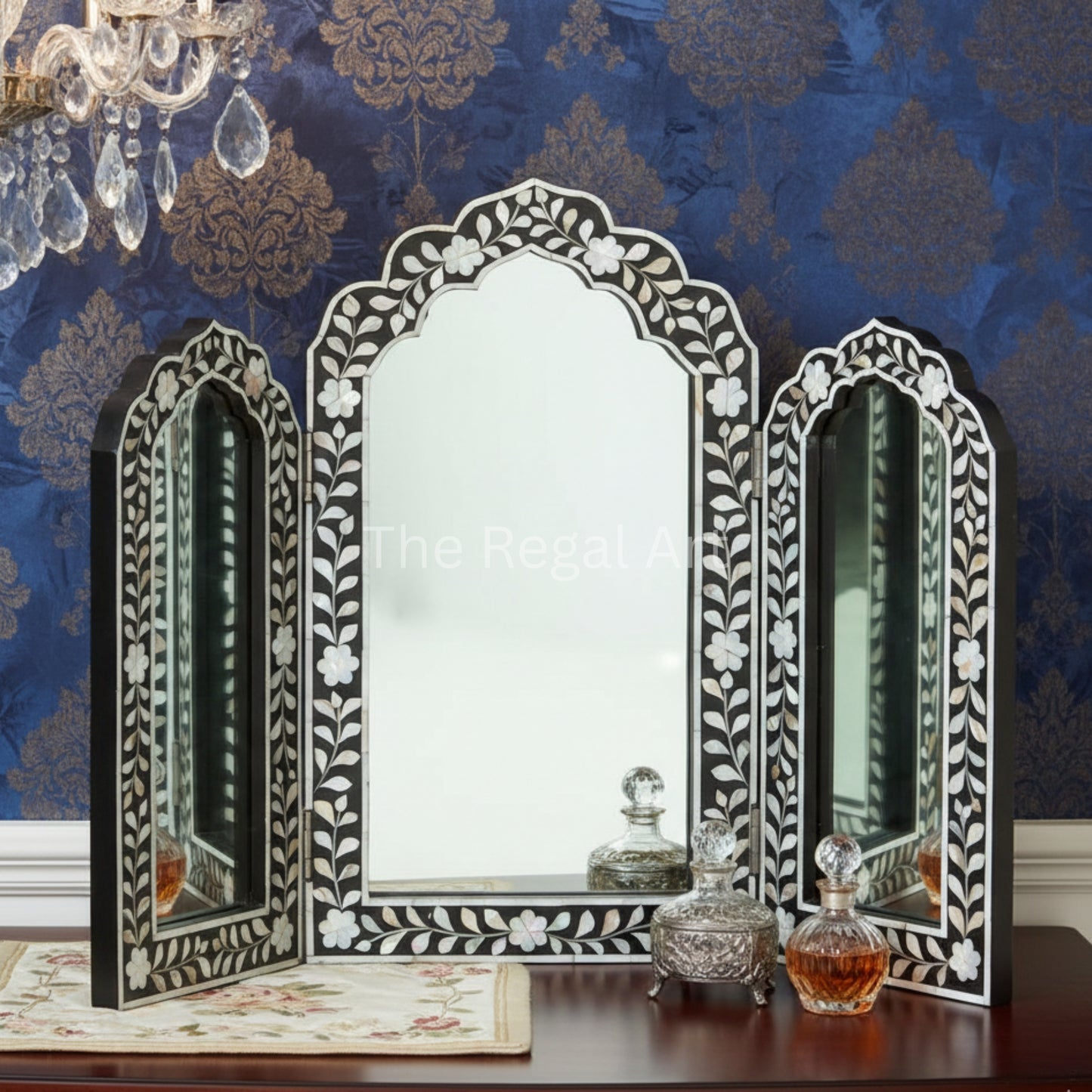 Handmade Mirror Frame – Black & White Mother Of Pearl Living Room Mirro