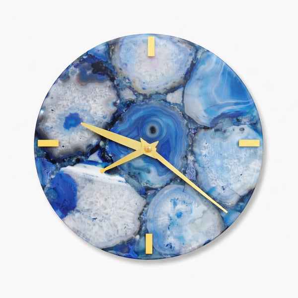 Blue Agate Gemstone Wall Clock | Luxury Crystal Home Decor