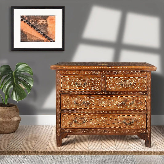 Chest Of Drawers, Vintage Chest Of Drawers, Teak Wood Bone Inlay Home Decor Furn