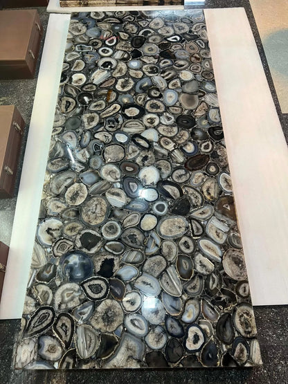 Agate Black Brazil Dining & Kitchen Table, Agate Table Top Slab Decor