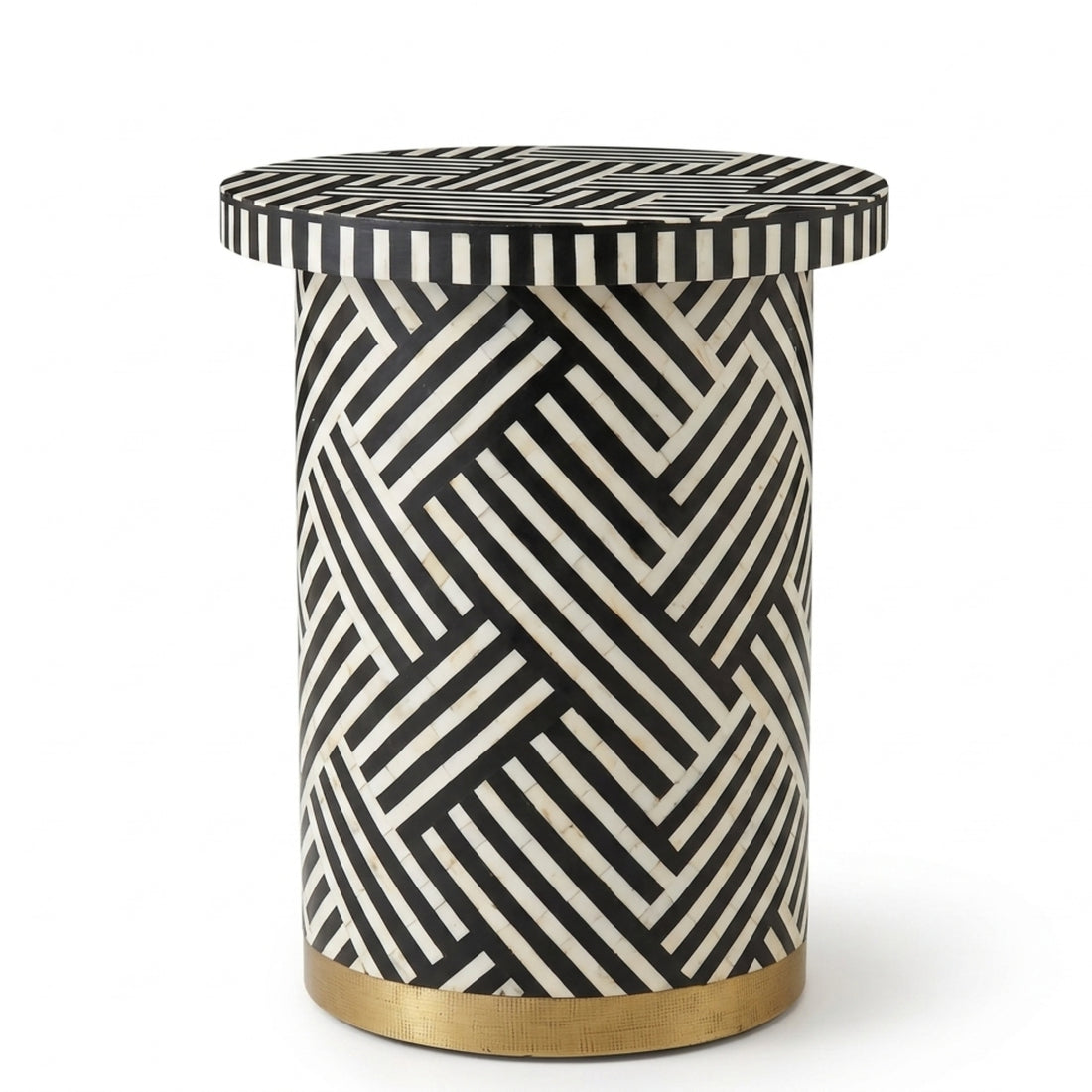 Handmade Bone Inlay Round Side Table | Black White