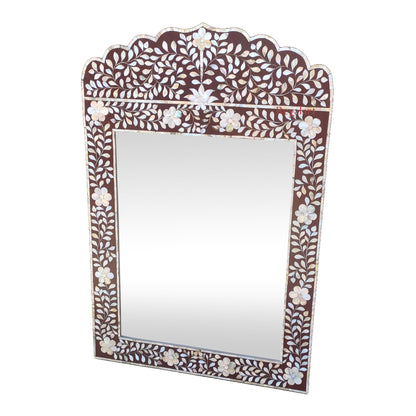 Mother of Pearl Wall Mirror Frame with Floral Pattern Bedroom Home Decor Mirror