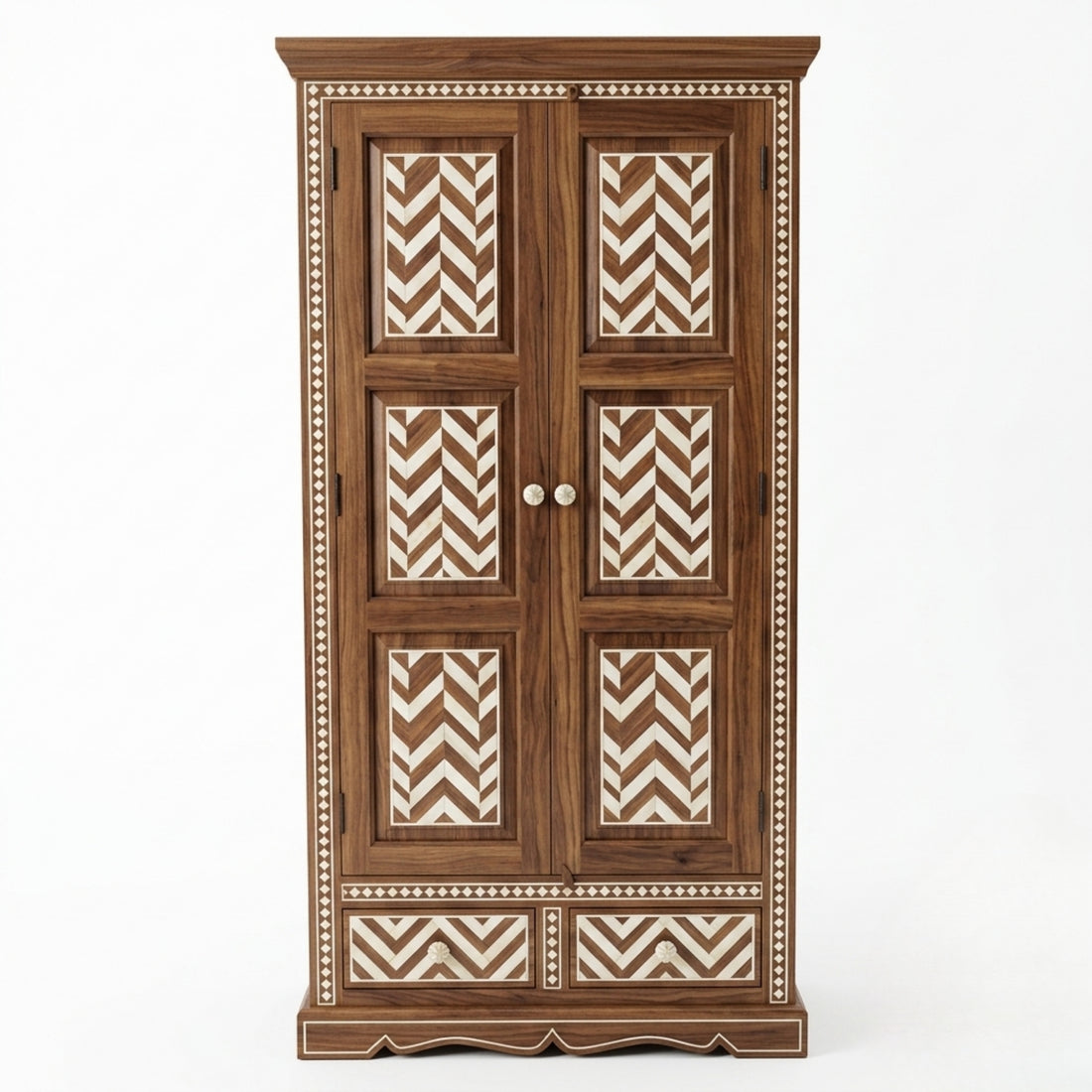 Handmade Chevron Bone Inlay Wardrobe | Luxury Home Decor