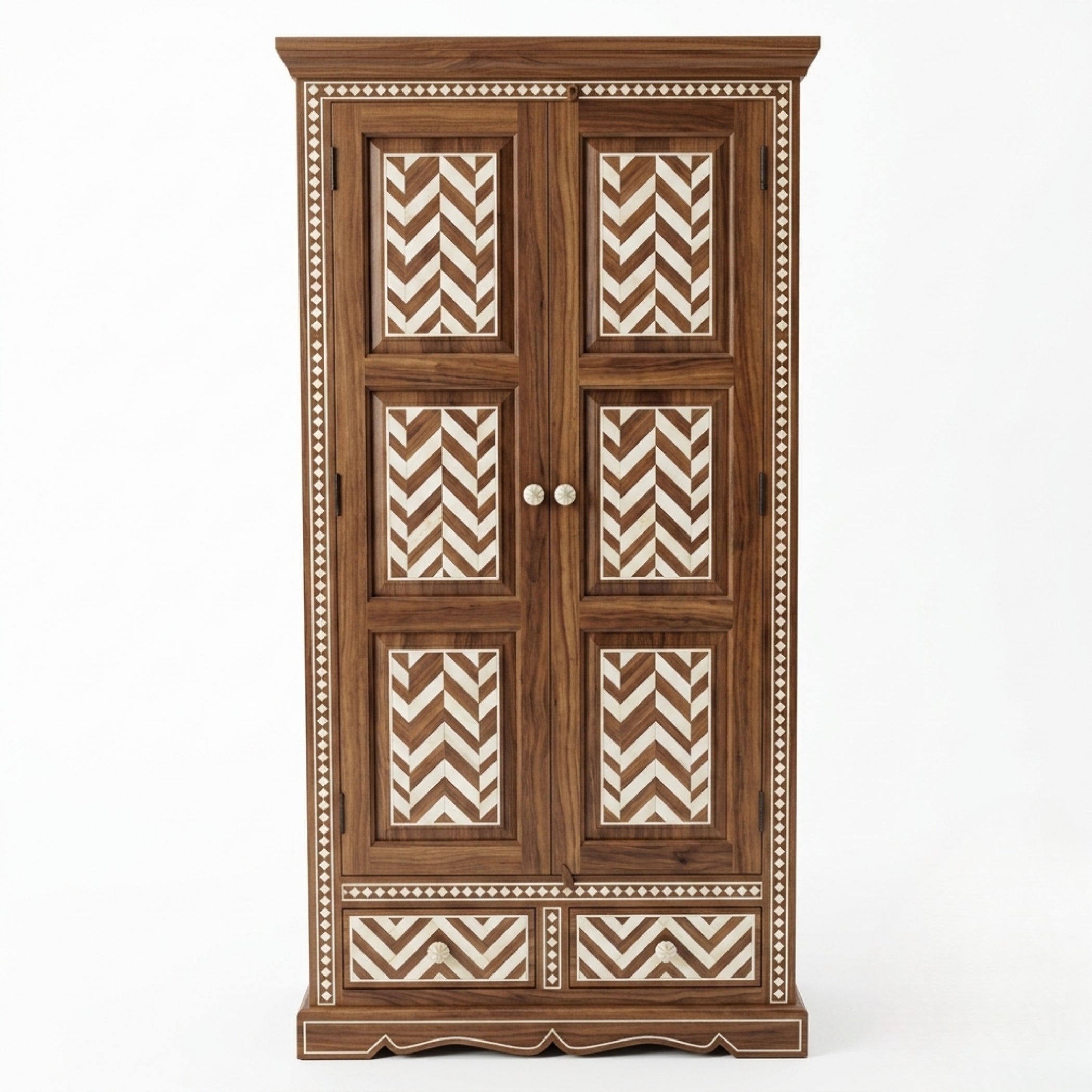 Handmade Chevron Bone Inlay Wardrobe | Luxury Home Decor