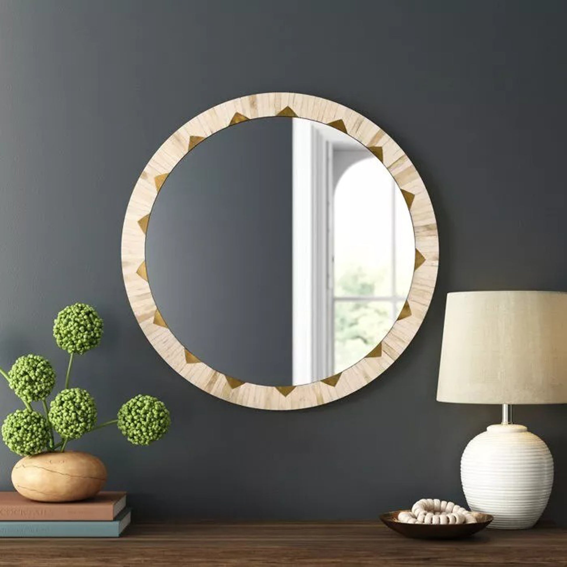 Round Mirror Frame, Bone Inlay Mirror Frame, Wall Décor Handmade Customized