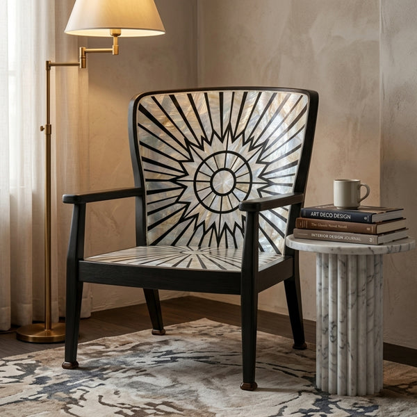 Luxury Mother of Pearl Accent Chair Sunburst Design