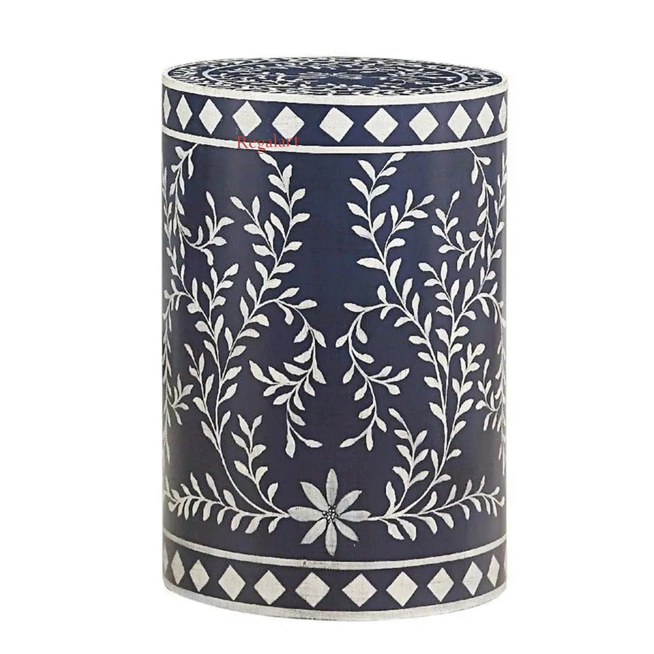 Luxury Bone Inlay End Table | Floral Round Stool Decor