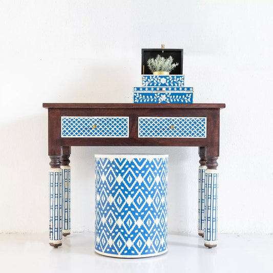 Bone Inlay Console Table with 2 Drawers Vanity Table Modern Wood Pattern Living