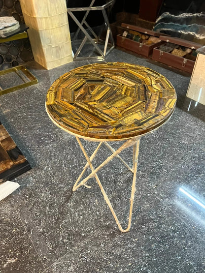 Tiger Eye Table Top, Tiger Eye Stone Table, Tiger Eye Side Table, Round Tiger Ey