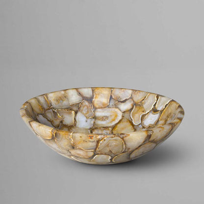 Handmade Golden Agate Stone Sink: Luxury Bathroom Countertop Vessel