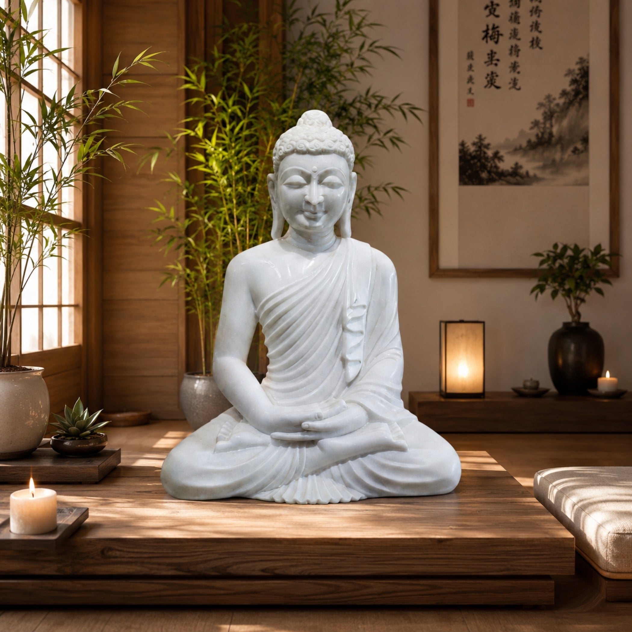 Handmade White Marble Buddha Statue | Luxury Home Décor