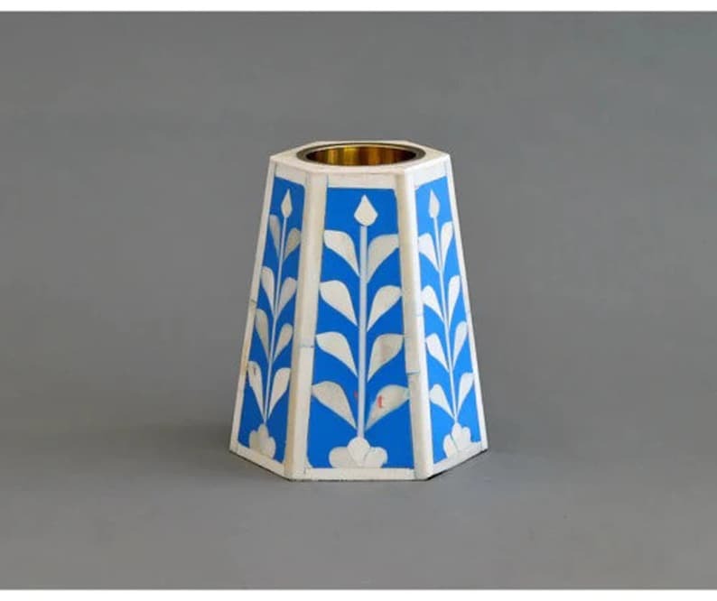 Bone Inlay Candle Holder Bone Inlay Decor Bone Inlay Candle Stand Floral pattern Handmade Furniture Room Decor Resin Candle Stand