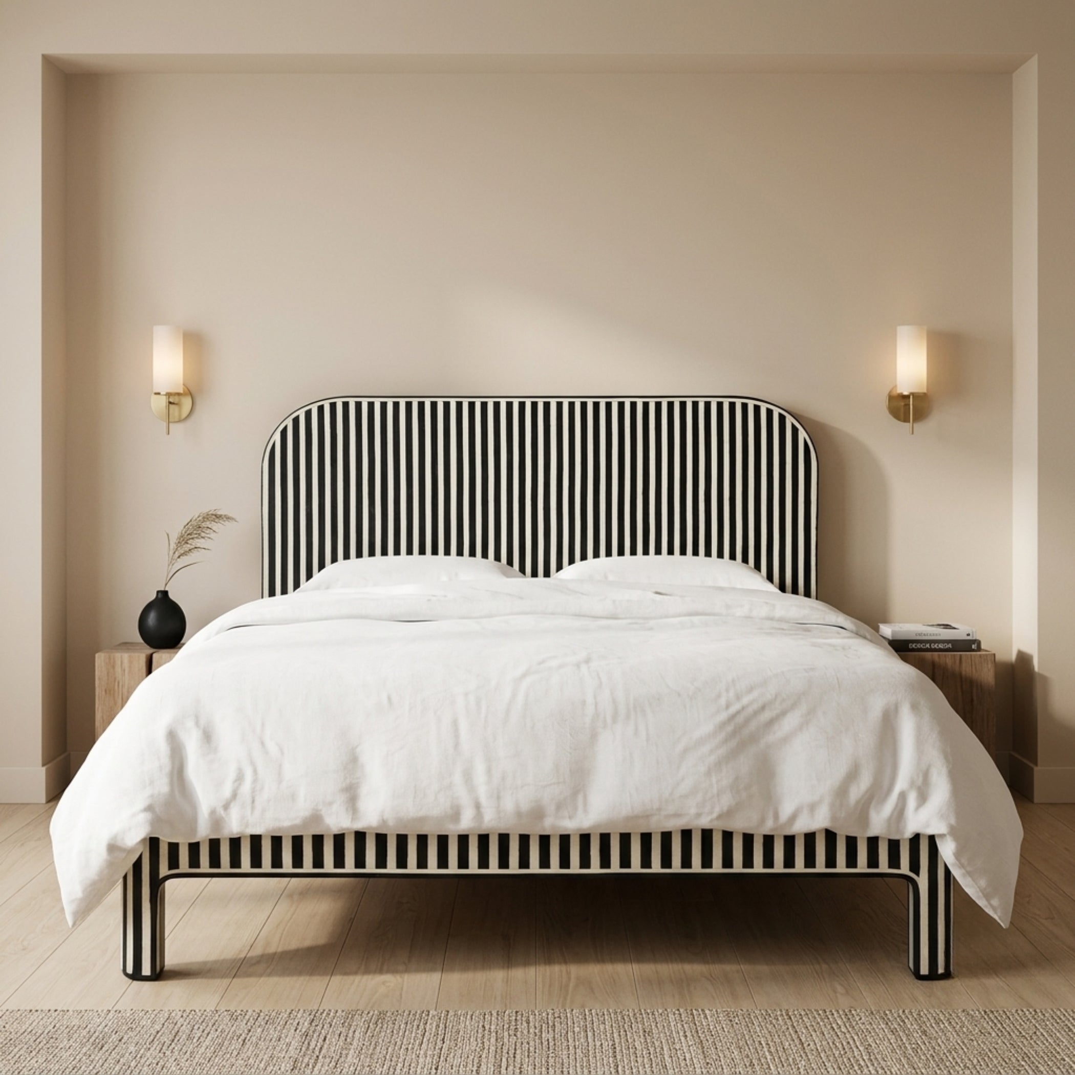 Black & White Bone Inlay Stripe Bed | Luxury Modern Bed