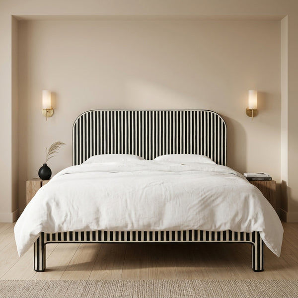 Black & White Bone Inlay Stripe Bed | Luxury Modern Bed
