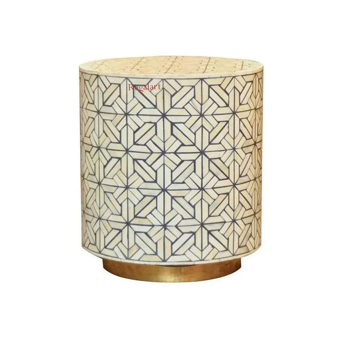 Luxury Bone Inlay Stool | Handmade Round End Table