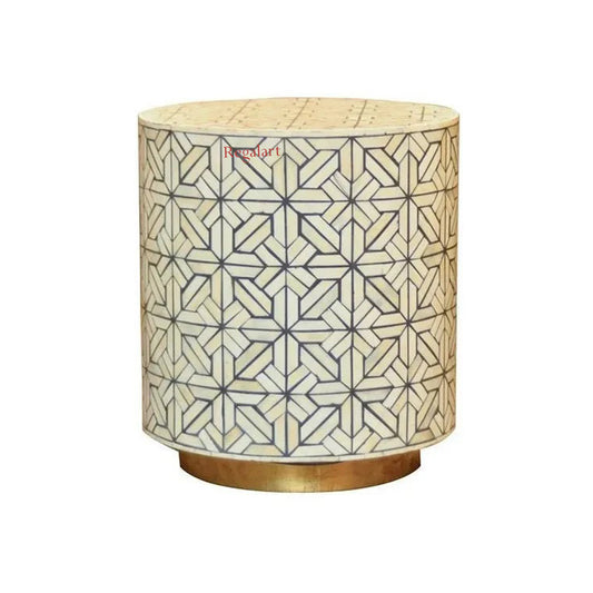 Handmade Bone Inlay Unique Design Round End Table, Bone Inlay Decorative Design Side Table, Bone Inlay Stool Home Decor