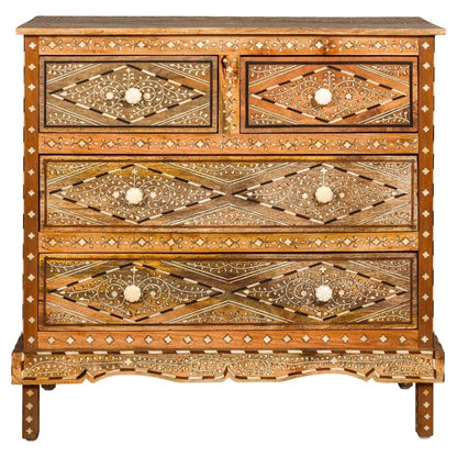 Bone Inlay Chest Of Drawer- Four Anglo Style Mango Wood Home Décor Luxury Furnit