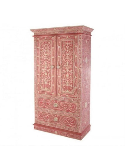 Handmade Floral Bone Inlay Two Door And Two Drawer Almirah / Wardrobe / Home decor