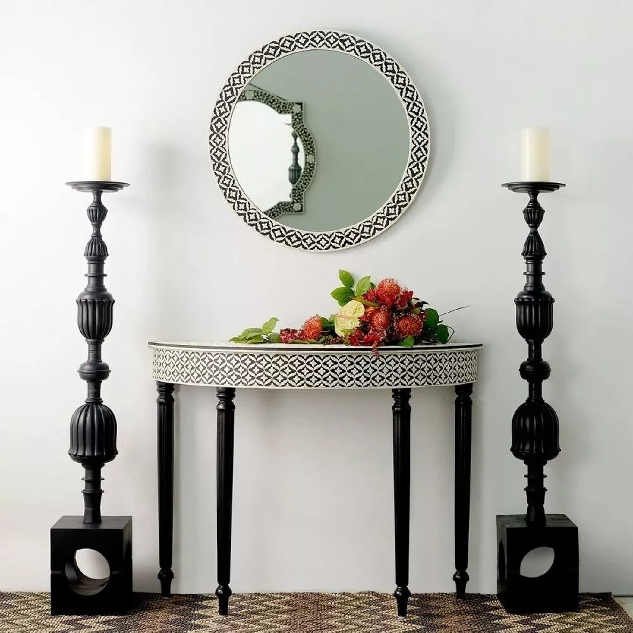 Luxury Black Bone Inlay Console Table with Mirror Frame