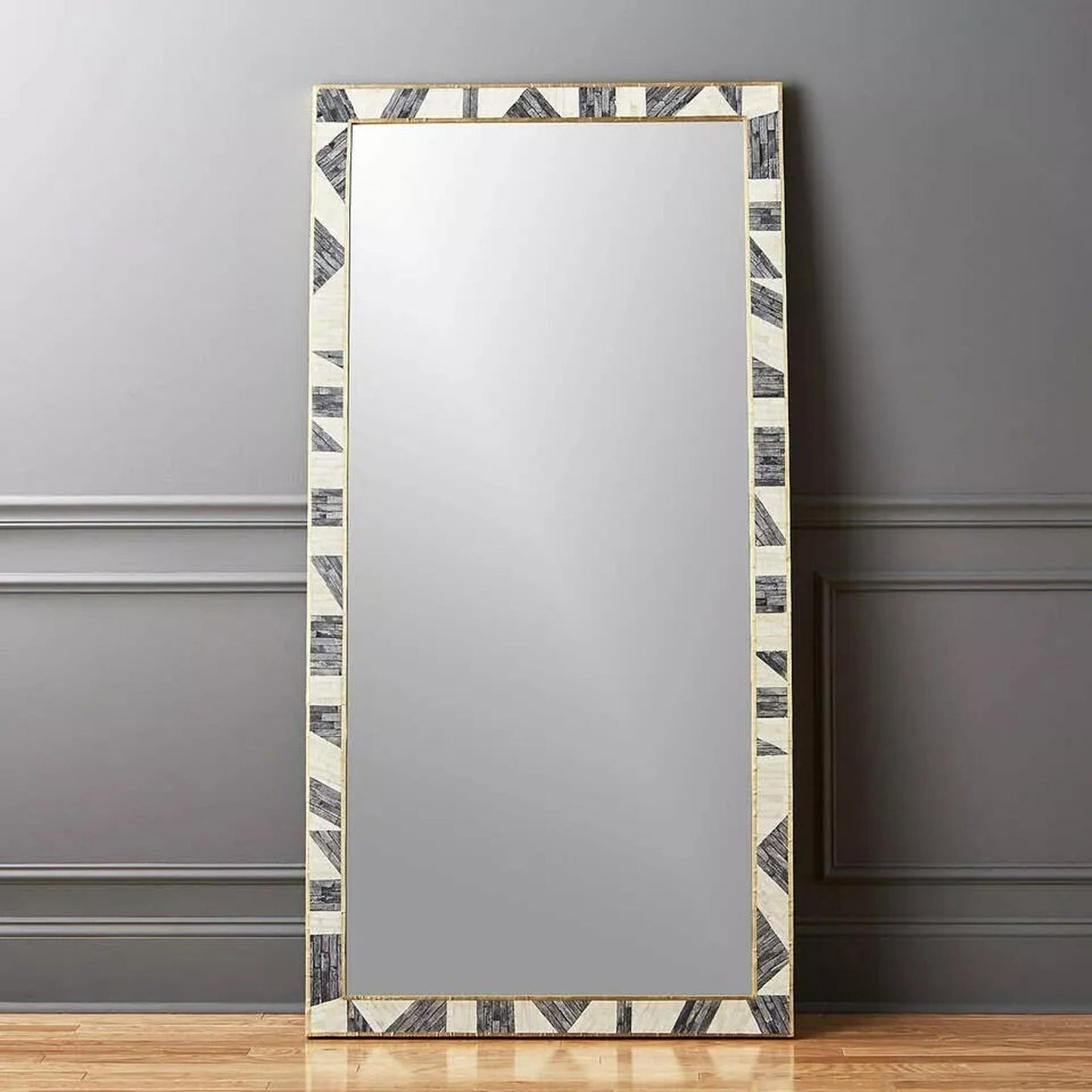 Bone Inlay Mirror, Handmade Wooden Mirror Frame, Pattern Modern Wall Decor