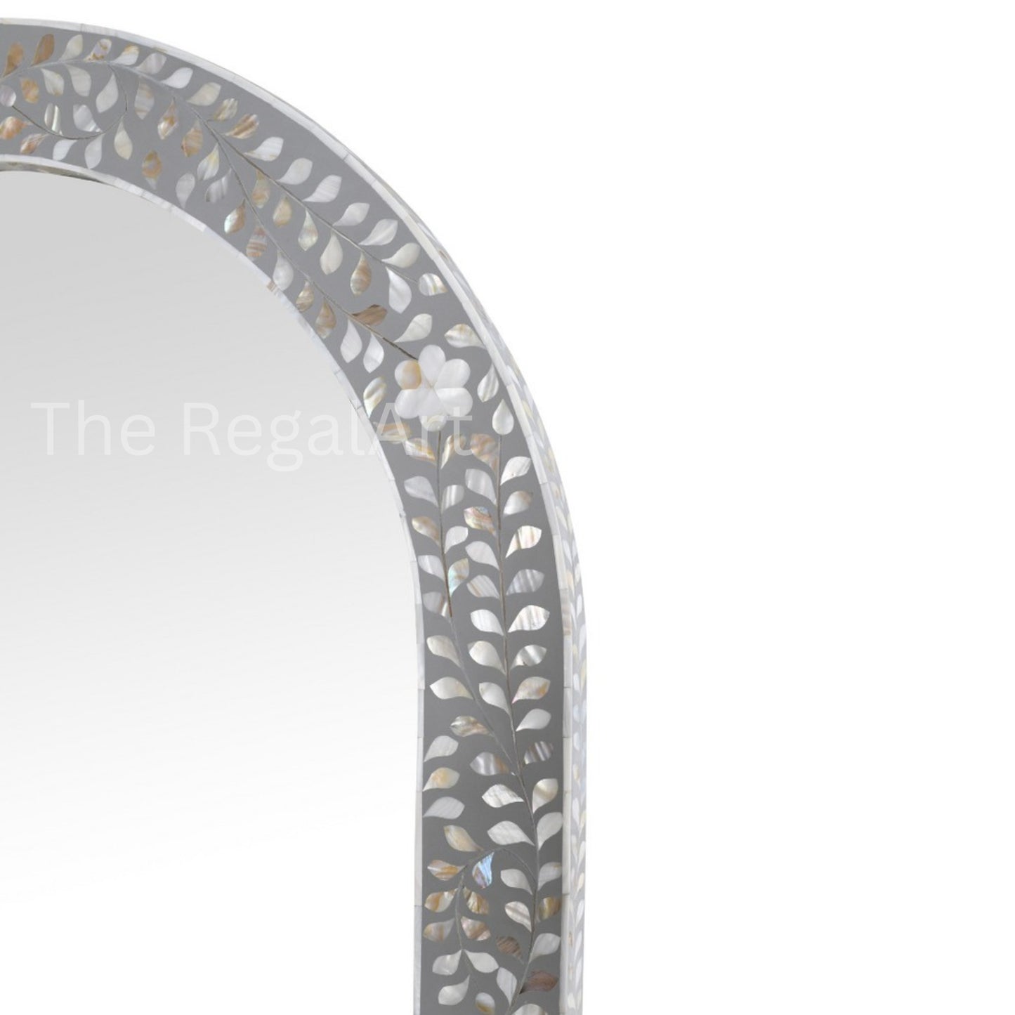 Handmade Mother of Pearl Inlay Floor Mirror – Arched Floral Design
