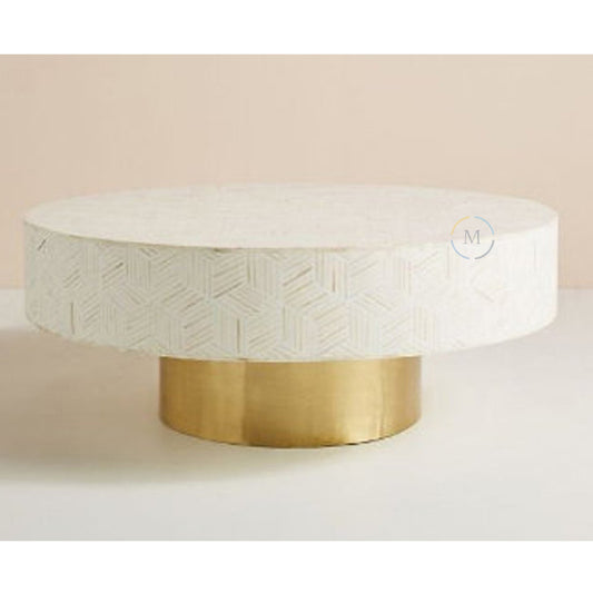 Handmade luxury Bone Inlay Unique Pattern Wooden Round Coffee Table For Living Rooms