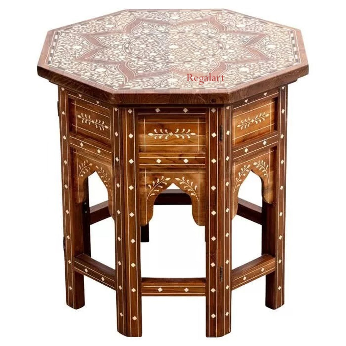 Vintage Bone Inlaid Table Octagonal Moorish Style 21st Century