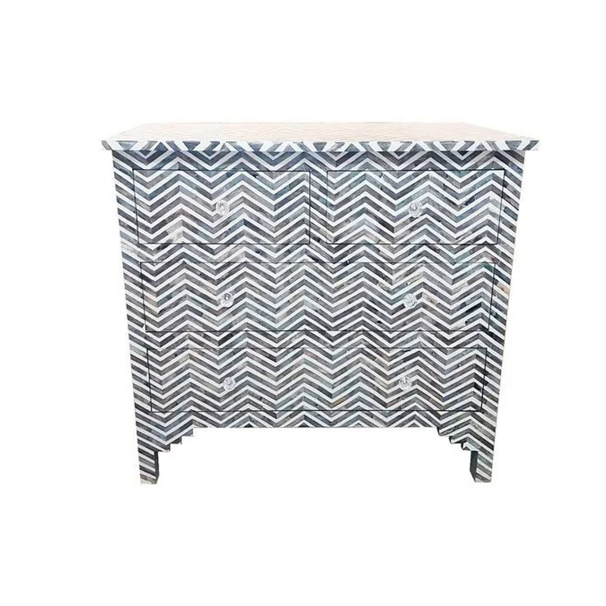 Bone Inlay Chest Of Drawers- Chevron in Grey Wood Modern Pattern Home Decor