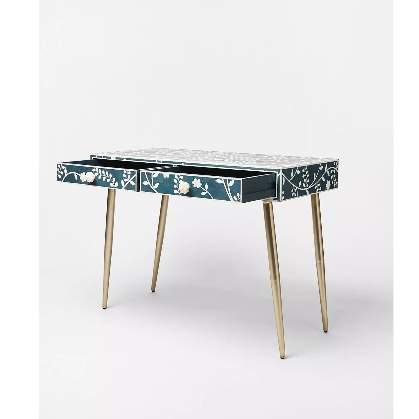 Bone Inlay Desk & Dressing Table Blue Floral Wood Home Decor Furniture