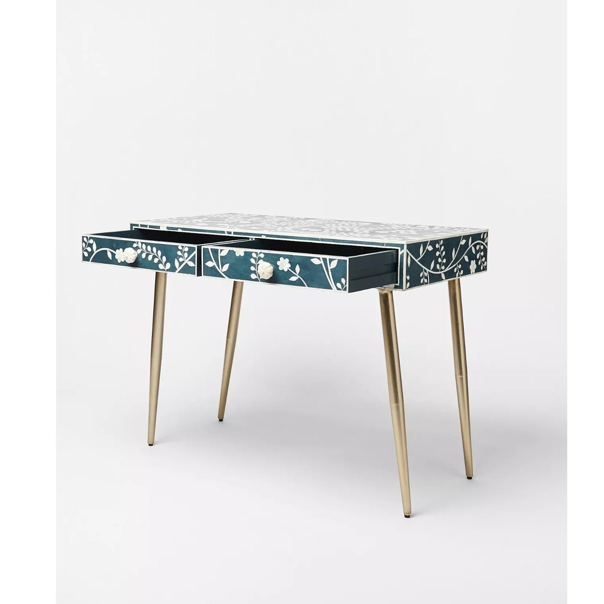 Bone Inlay Desk & Dressing Table Blue Floral Wood Home Decor Furniture