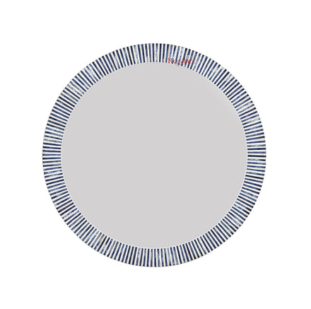 Blue Striped Bone Inlay Round Wall Mirror - Handmade Bathroom and Bedroom Decor | The Regal Art