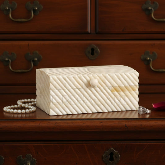 Small Bone Carved Box | Handmade Decorative Inlay Storage Box | Artisan Home Décor