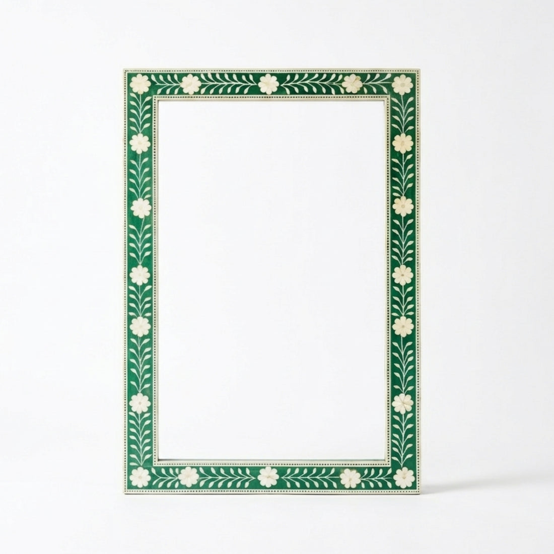 Handmade Green Bone Inlay Mirror – Floral Frame, Boho Home Decor