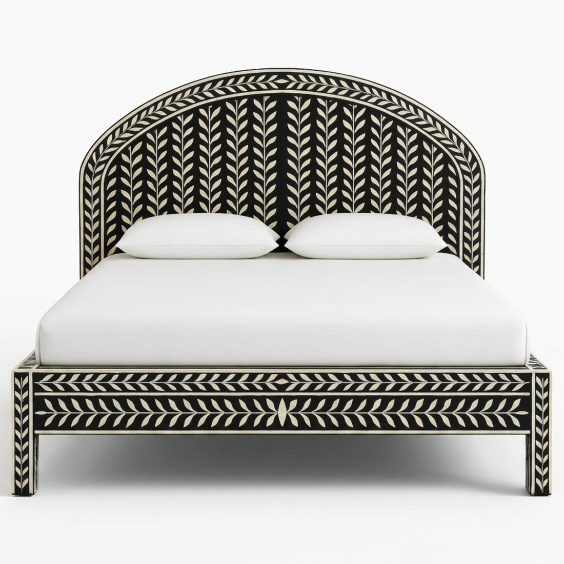 Black & White Bone Inlay Arch Bed | Handmade Luxury Bed