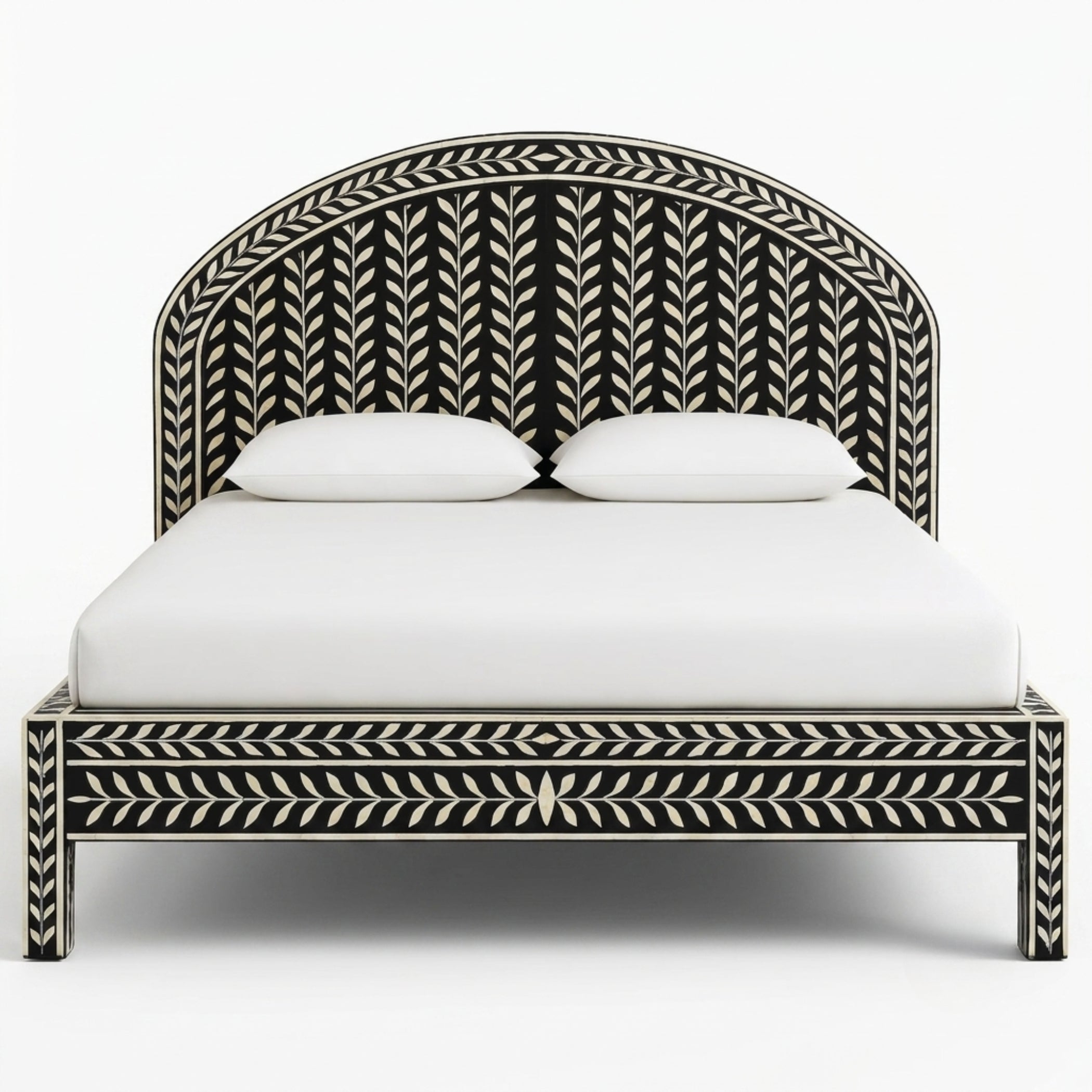 Black & White Bone Inlay Arch Bed | Handmade Luxury Bed