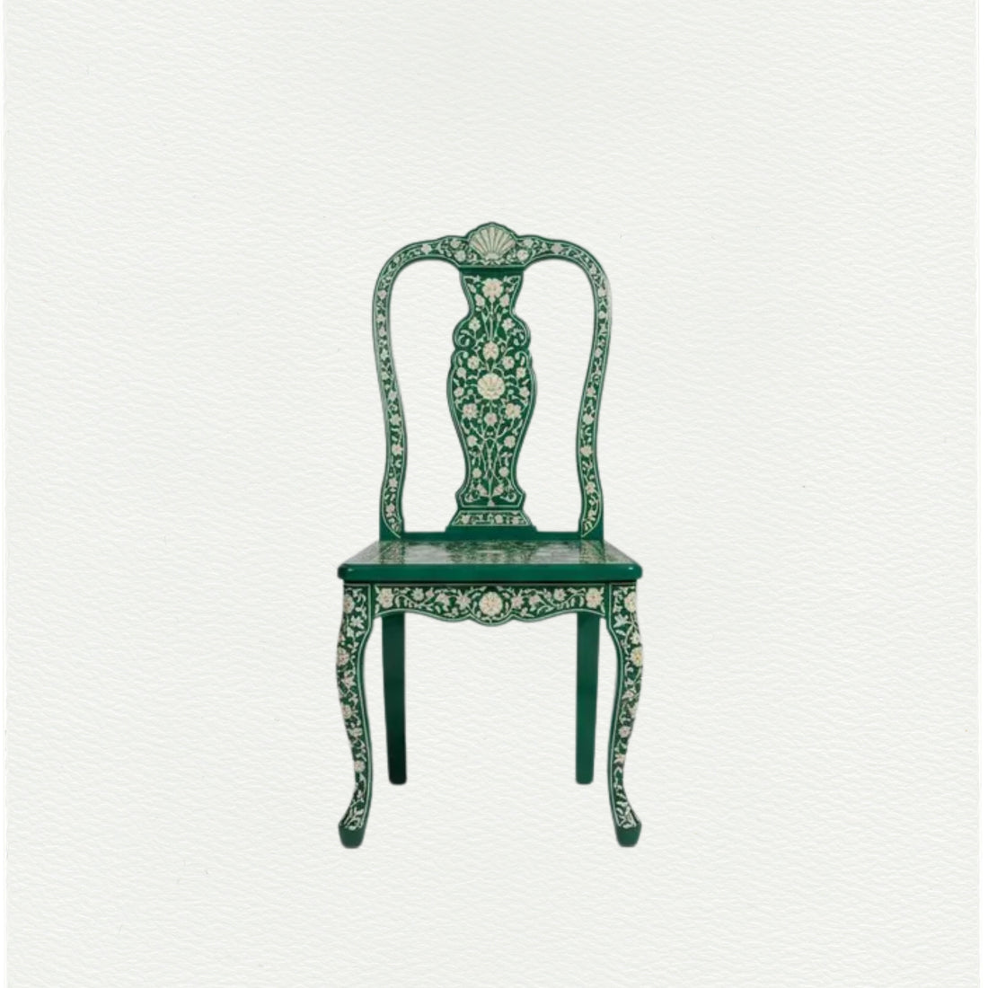 Handmade Floral Bone Inlay Chair Green | Luxury Home