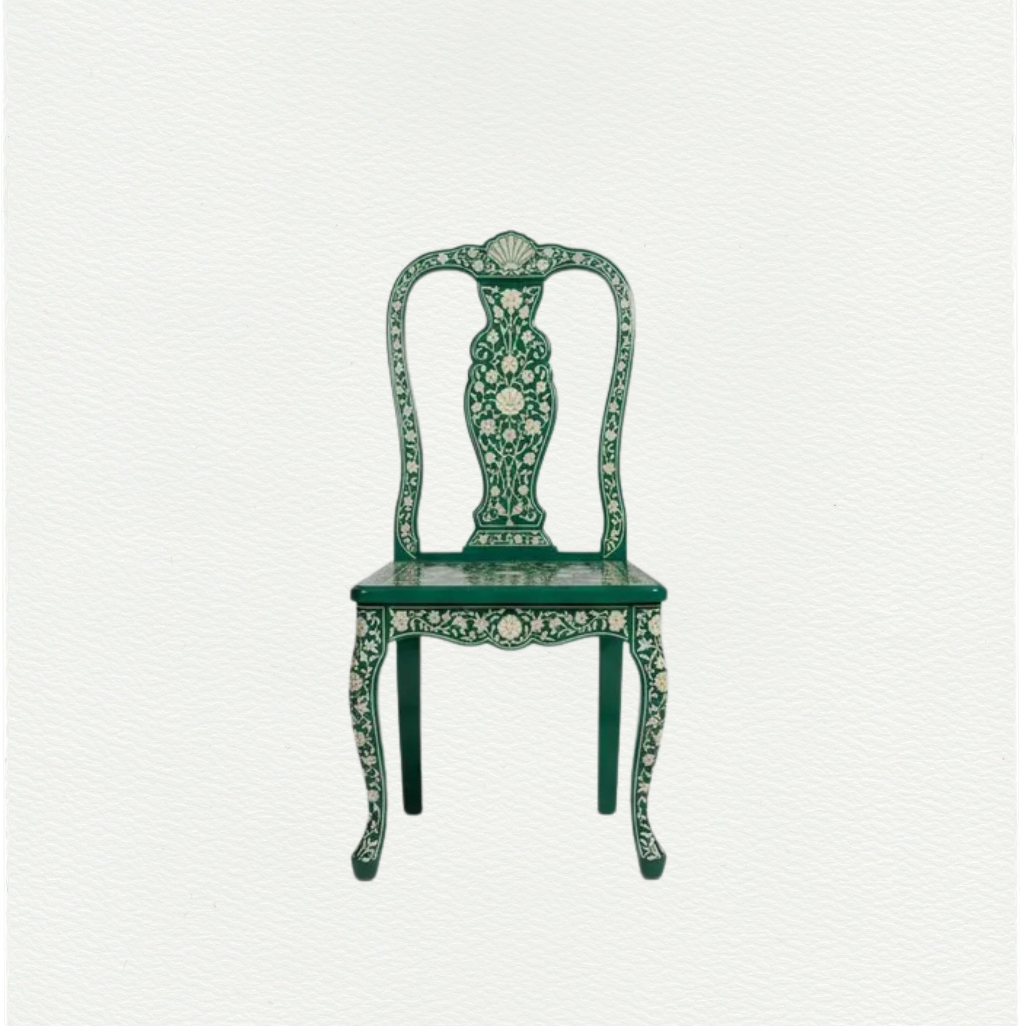Handmade Floral Bone Inlay Chair Green | Luxury Home