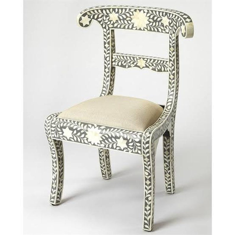 Bone Inlay Chair - Handmade Floral Chair - Luxury Furniture