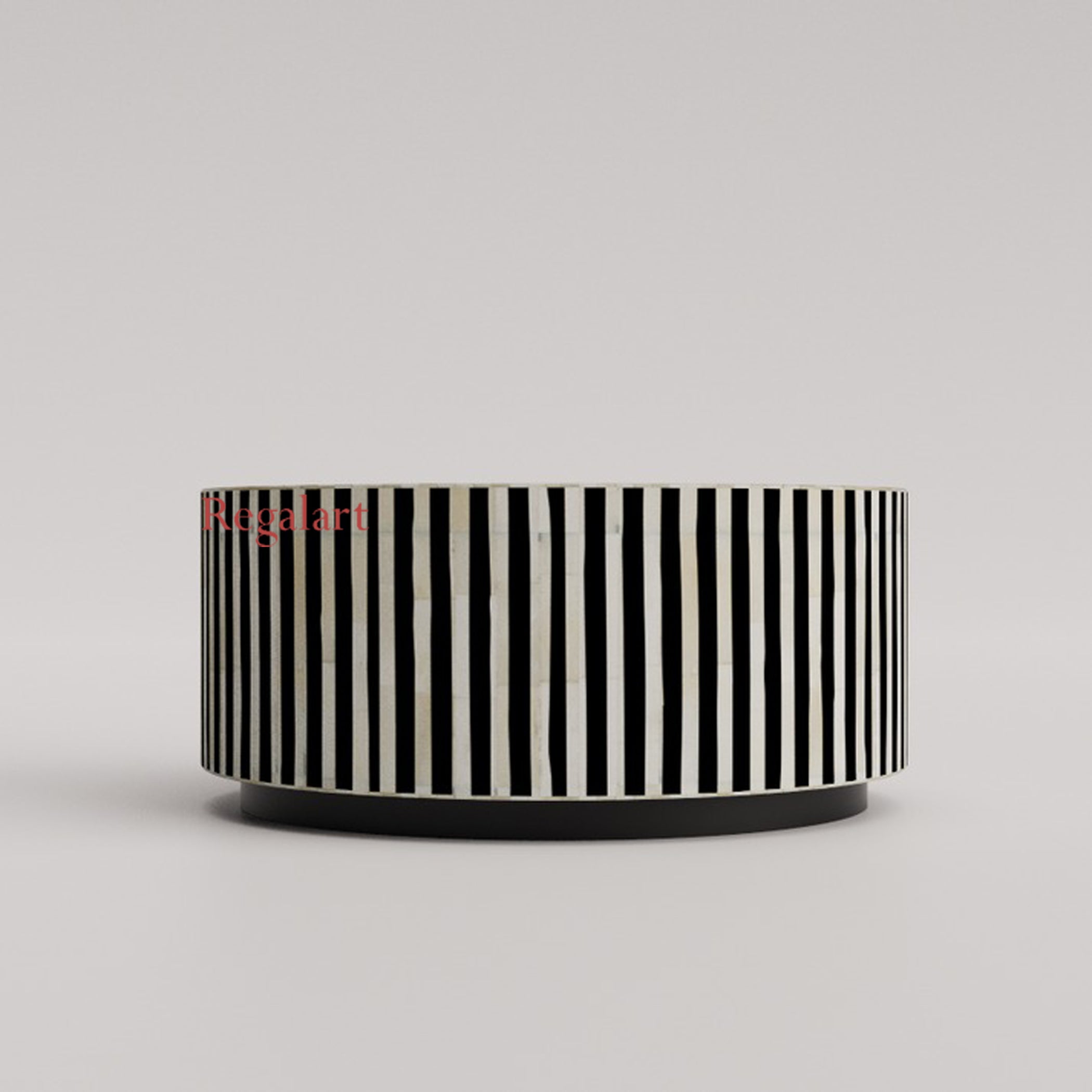 Luxury Striped Bone Inlay Round Coffee Table Decor