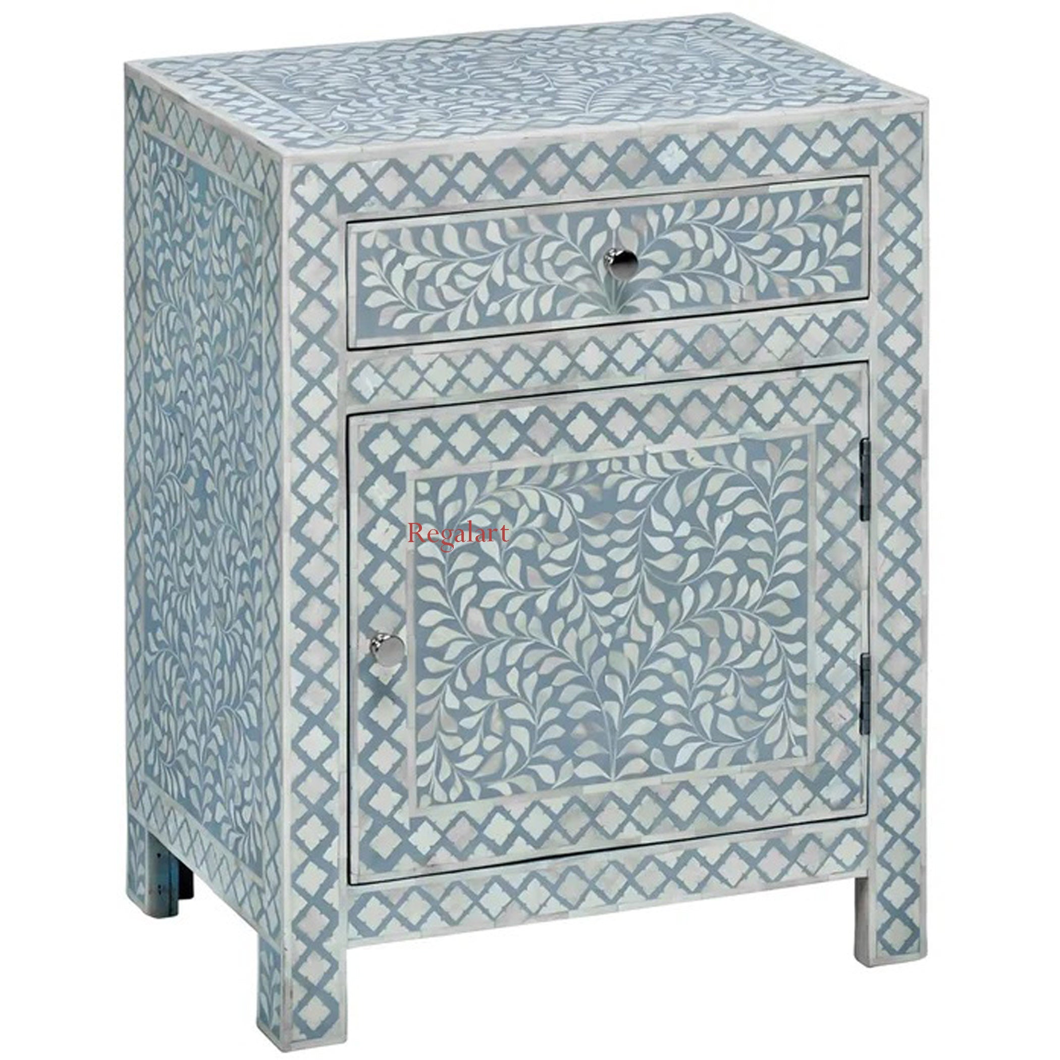 Floral Pattern Bone Inlay Nightstands Elegant Bedside Tables Drawer end Door Table